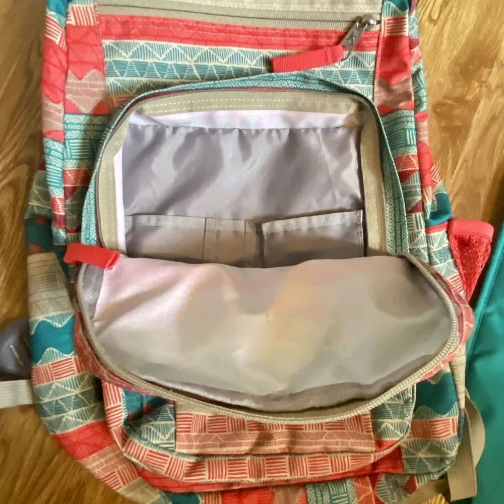 Jansport Aztec‎ Pattern Coral Teal Cream Multiple Zippers Laptop Insert Hg11